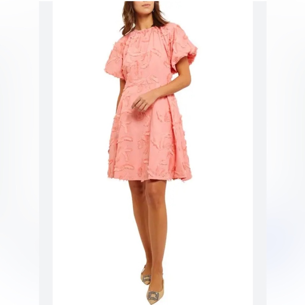 MISOOK Mini Fit & Flare Dress - Puff Sleeve Fringe Applique Cotton